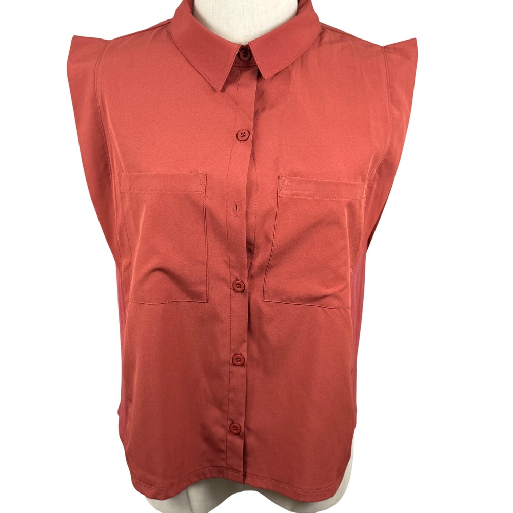 Evereve Scout Utility Small Sleeveless Button Down Padded Shoulder Ribbed Top
